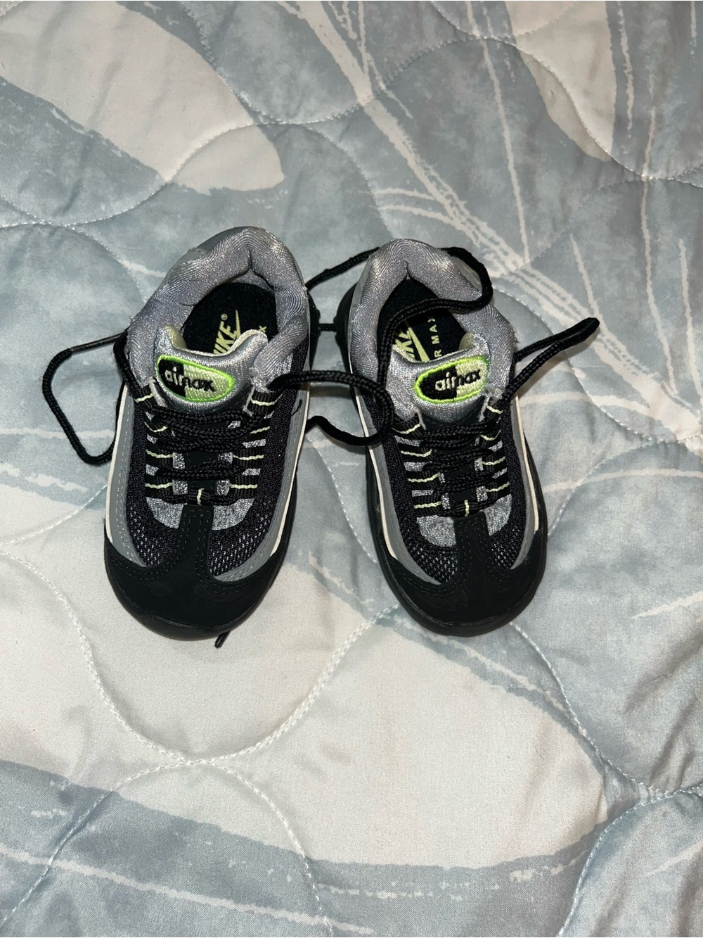 Nike Kids Black & Gray Sneakers with Neon Green Accents